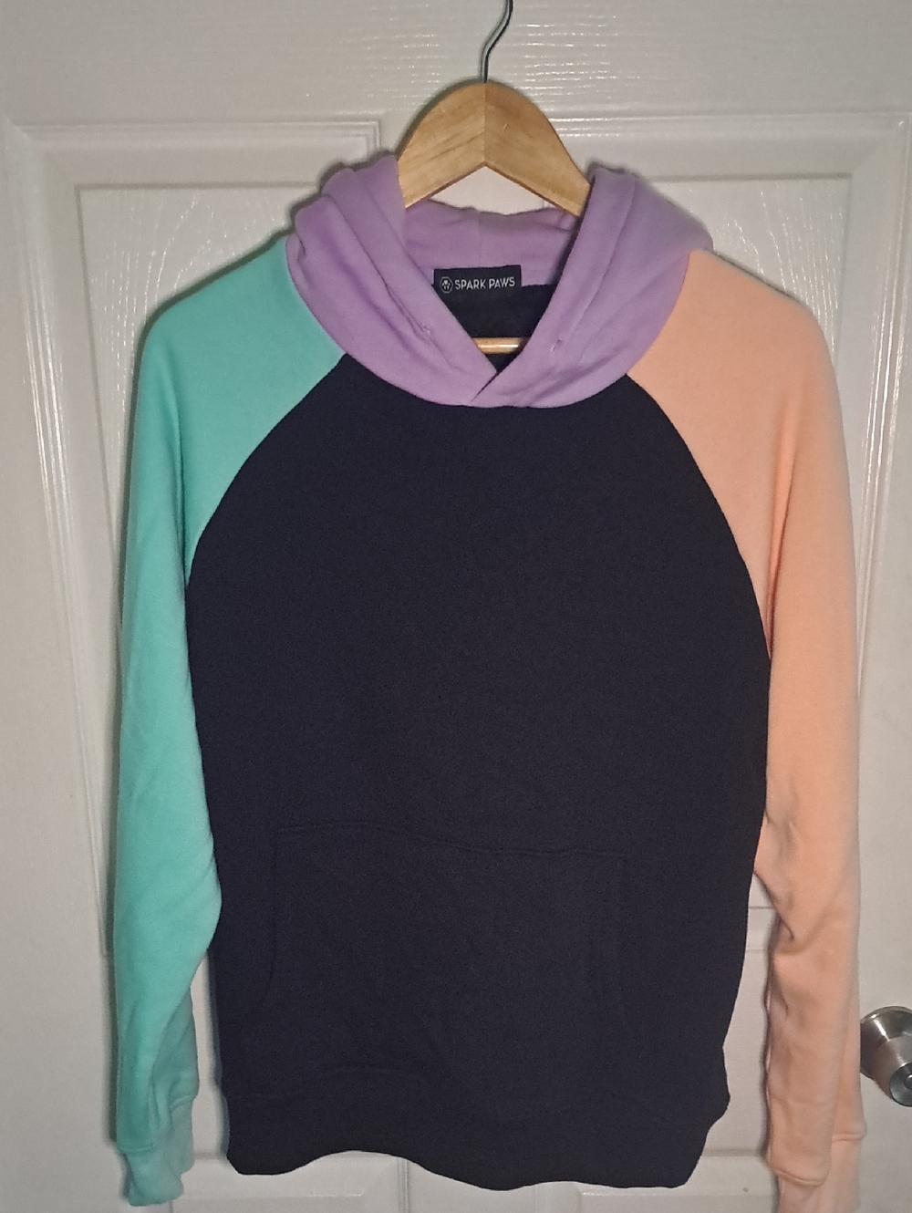Spark Paws Colorblock Hoodie Sweater - Black with Mint, Peach & Lavender